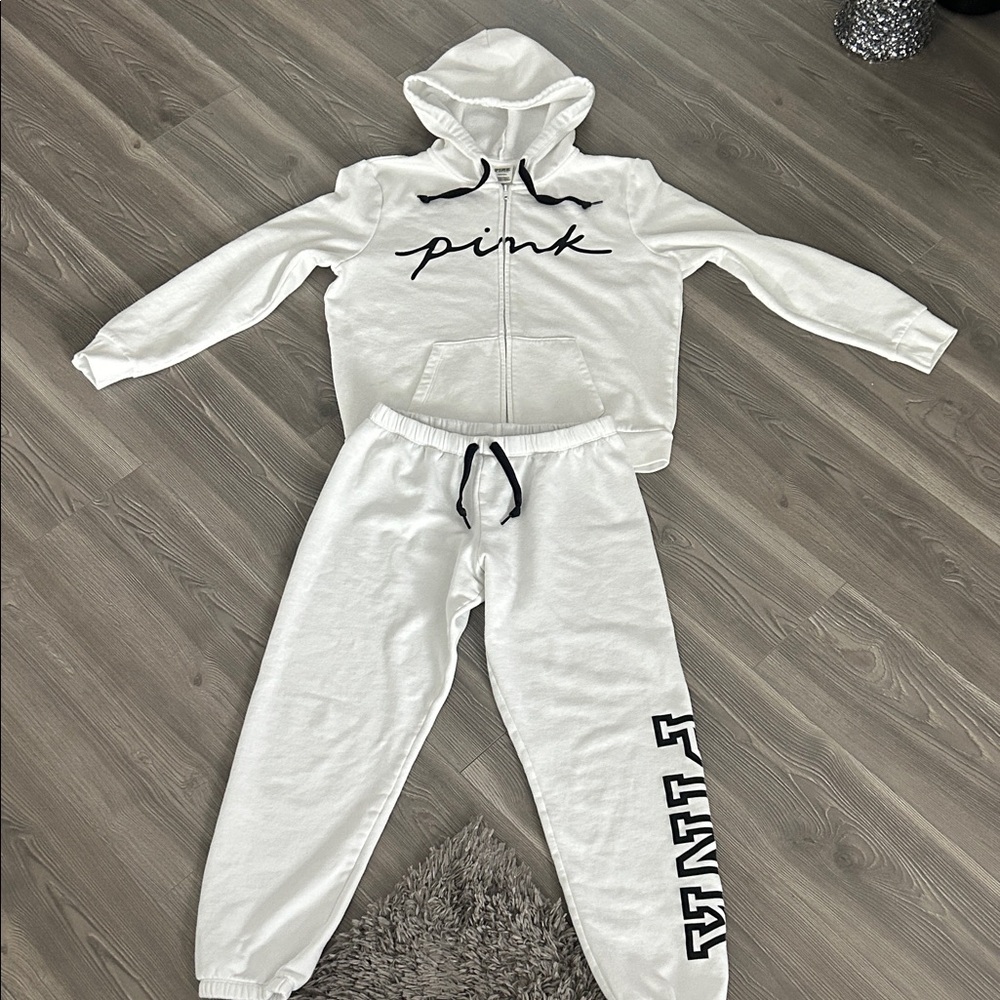 PINK Victoria's Secret White Hoodie & Sweatpants